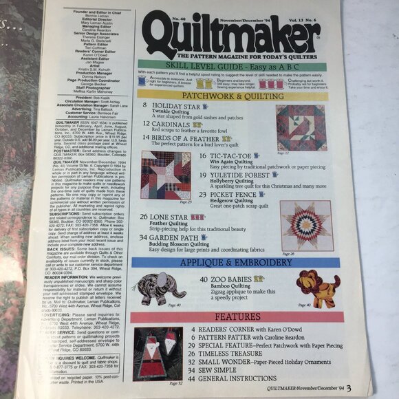 Quiltmaker Magazine No. 40 Nov/Dec 1994 17 Great Patterns Christmas Holiday - Picture 4 of 8